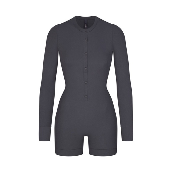 Skims Soft Lounge Button up Henley Onesie in Graphite size XS - Picture 1 of 5